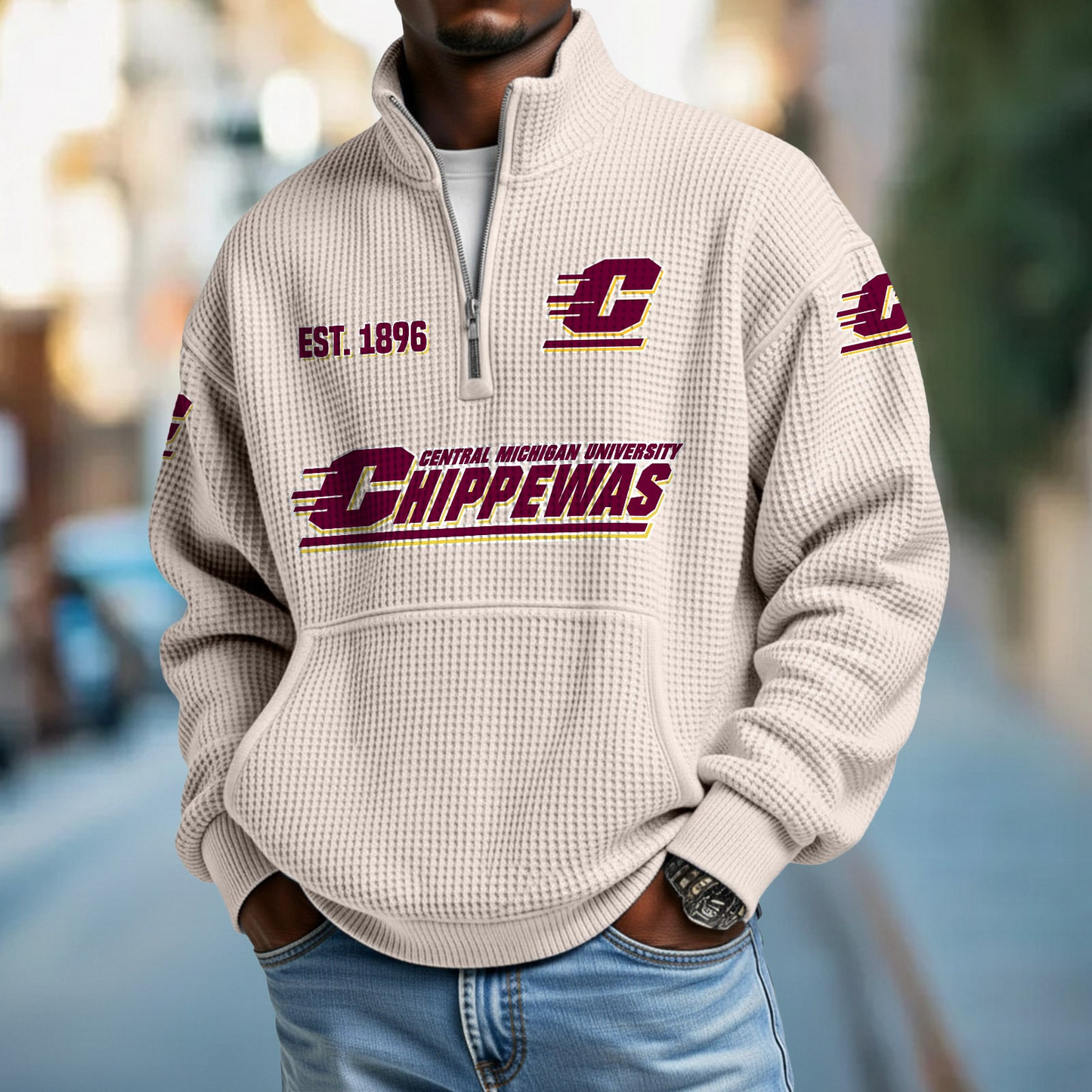 CMU x College Football - Waffle Stand Collar Half Zip Sweatshirt DatND DVT