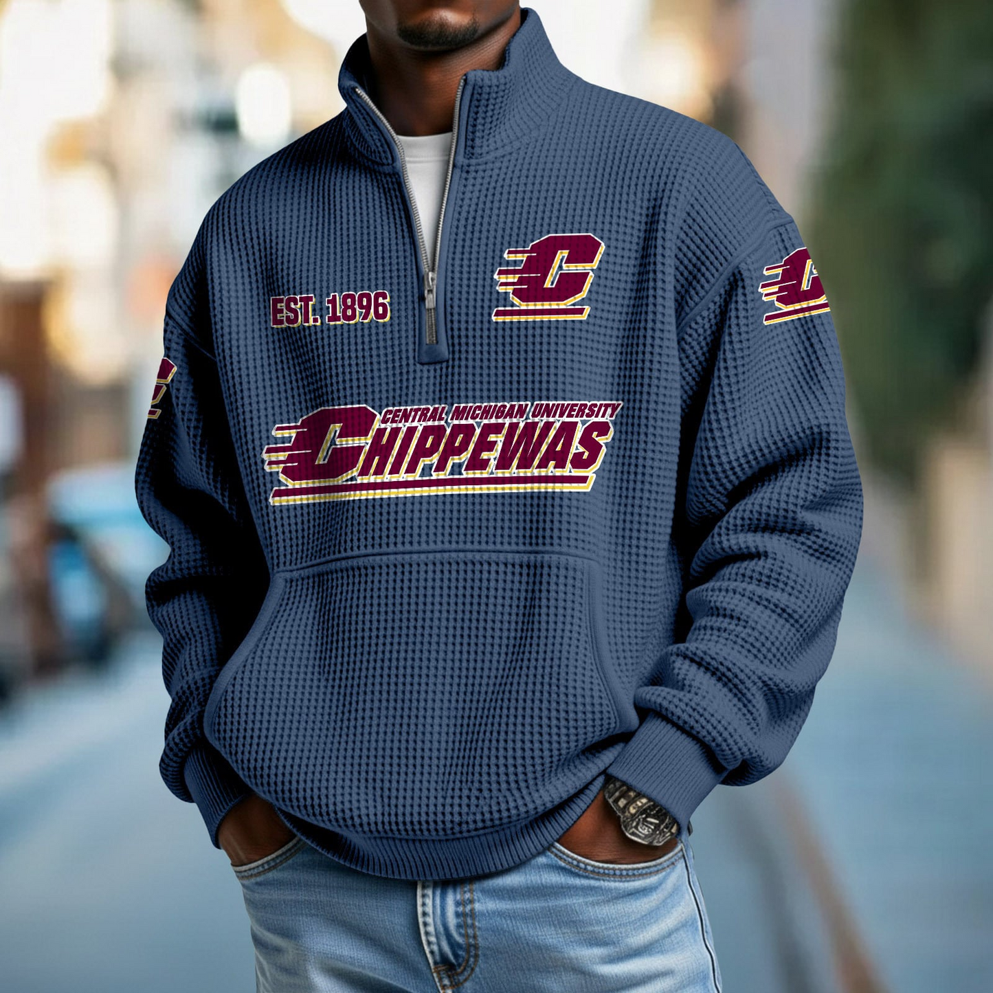 CMU x College Football - Waffle Stand Collar Half Zip Sweatshirt DatND DVT