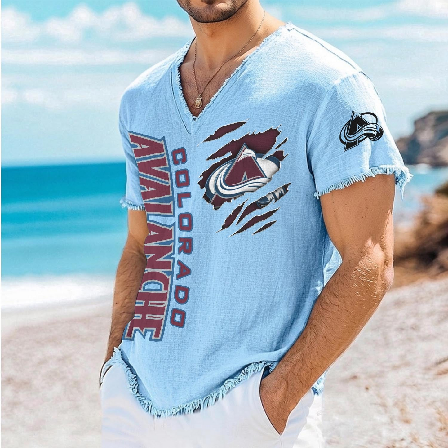 COL x NHL V-Neck Linen Beach Shirt 1905 DatND DVT
