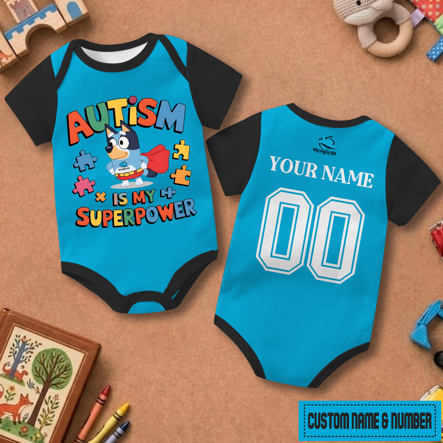 CRO x NRL Custom Name & Number  Baby Romper DATND TANTD