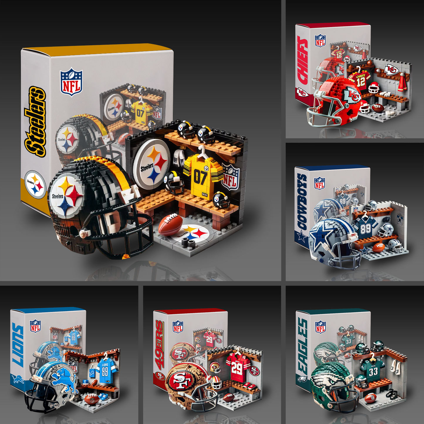 NFL Team Changing Room & Helmets Building Block Football Set DDT CTND