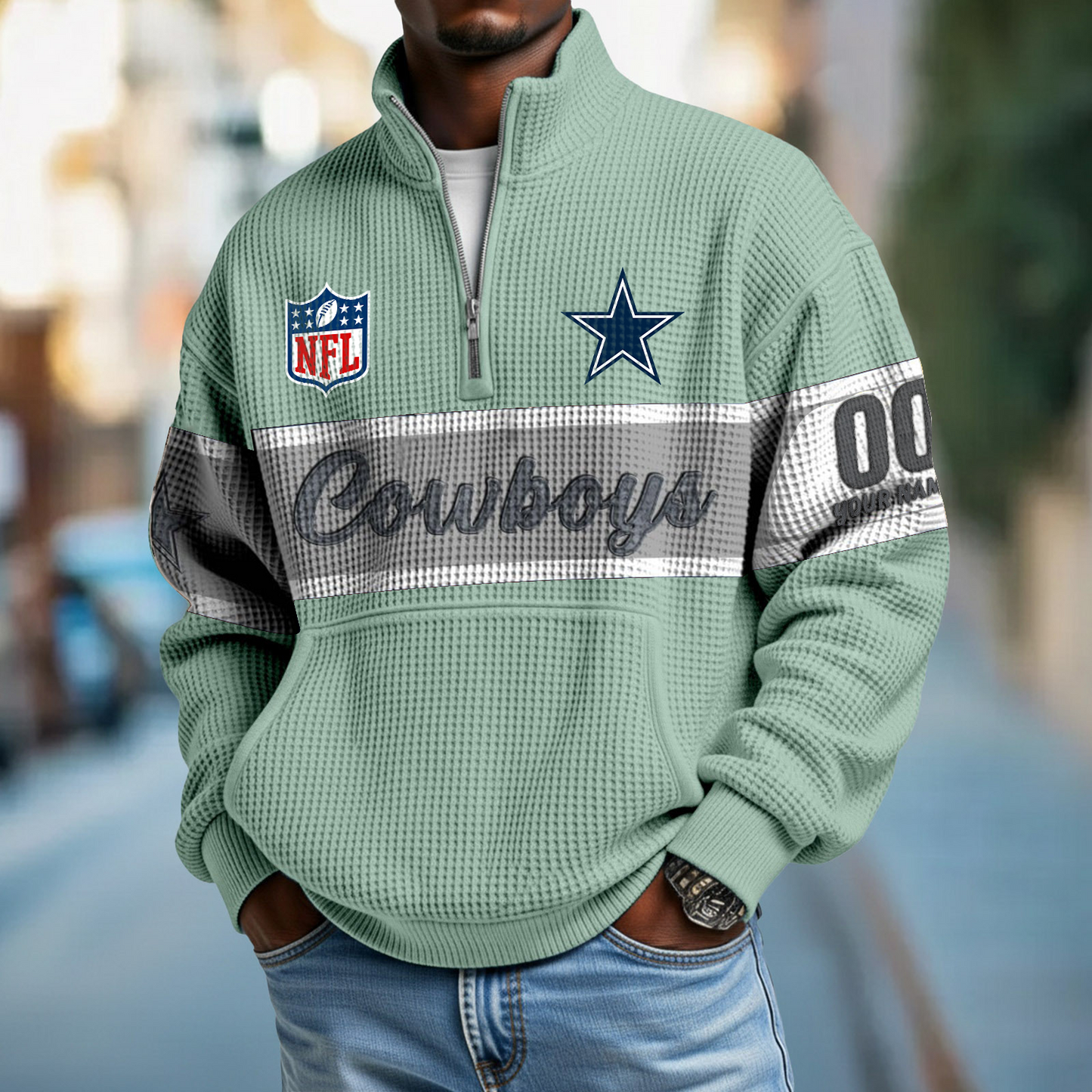 DAL x NFL Quarter-Zip Waffle Pullover DATND TANTD