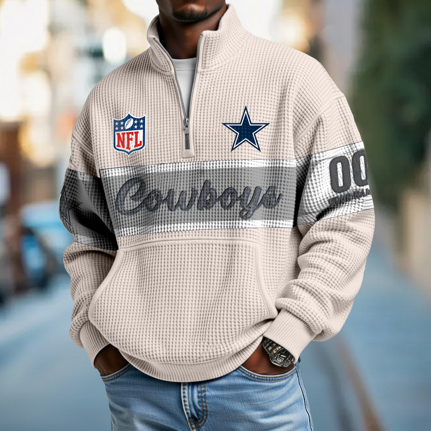 DAL x NFL Quarter-Zip Waffle Pullover DATND TANTD