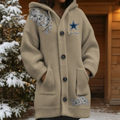 DAL x NFL Women's Casual Knitted Hooded Cardigan DATND TANTD 211125