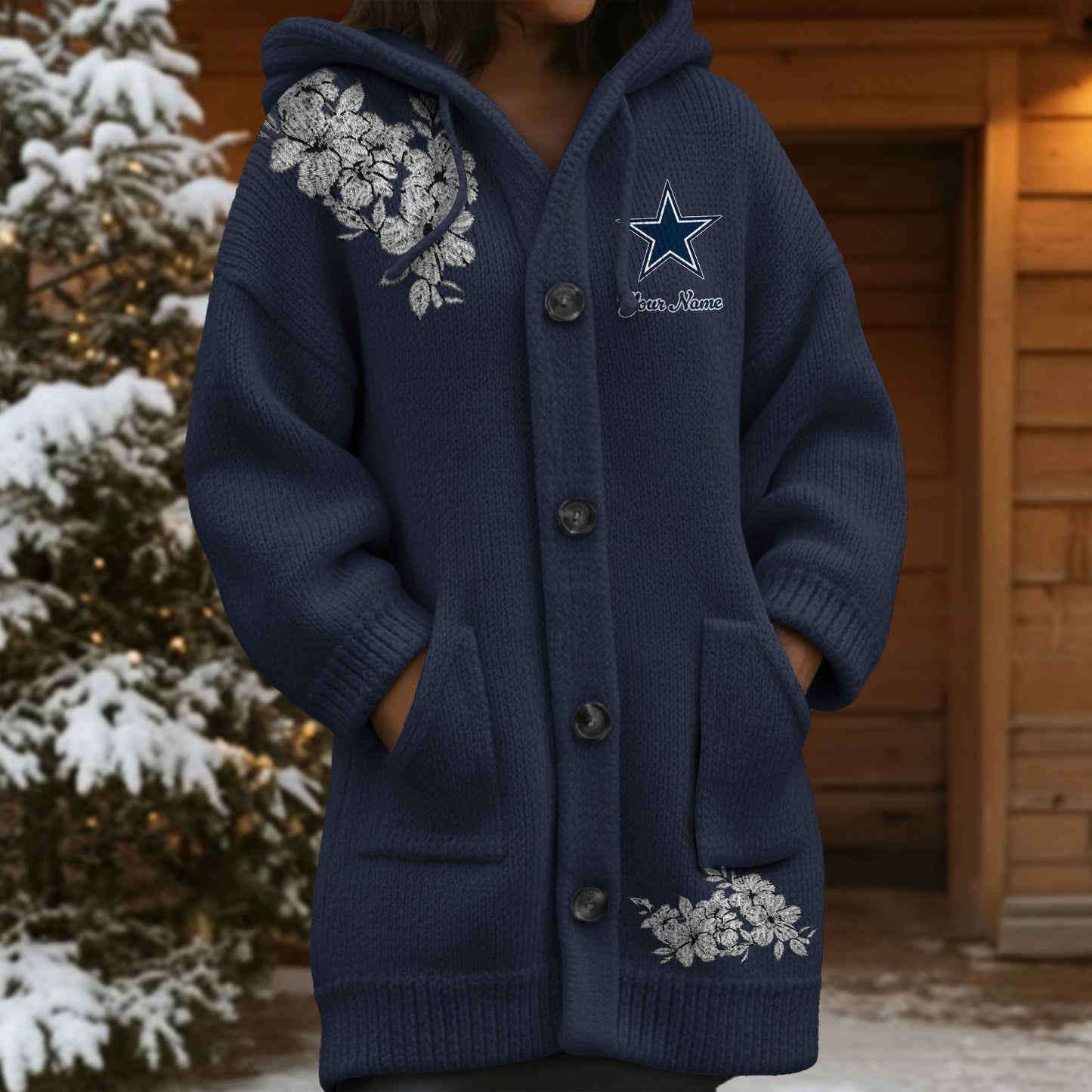 DAL x NFL Women's Casual Knitted Hooded Cardigan DATND TANTD 211125