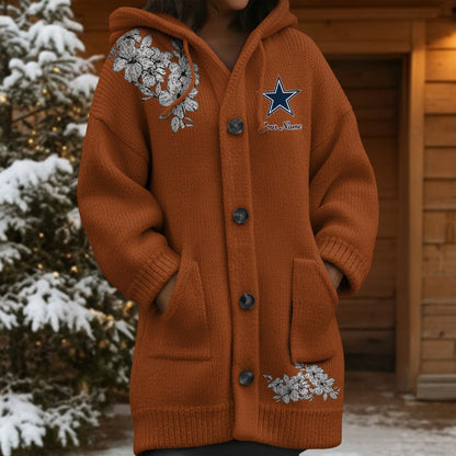 DAL x NFL Women's Casual Knitted Hooded Cardigan DATND TANTD 211125