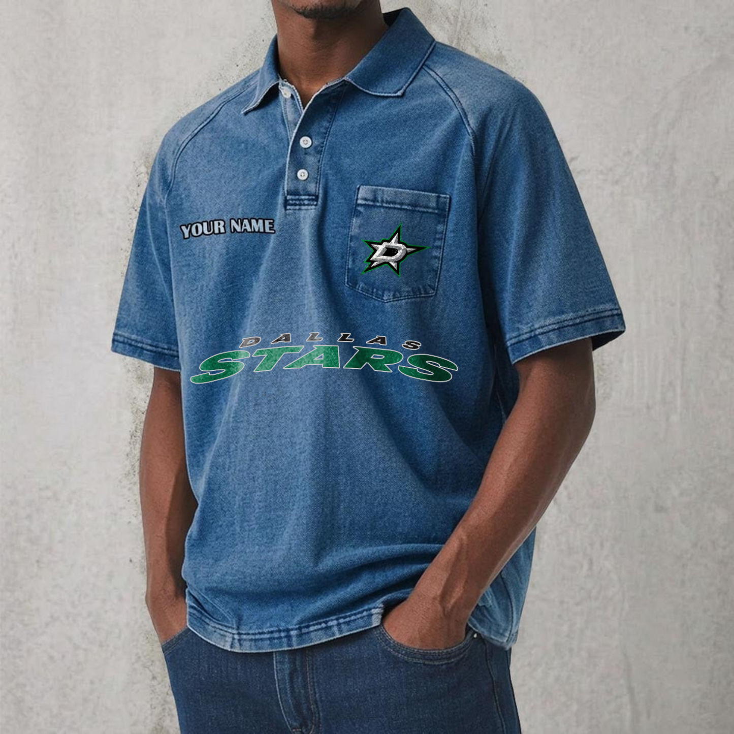 DAL x NHL Men's Distressed Turn-Down Collar Polo DATND TANTD 250526