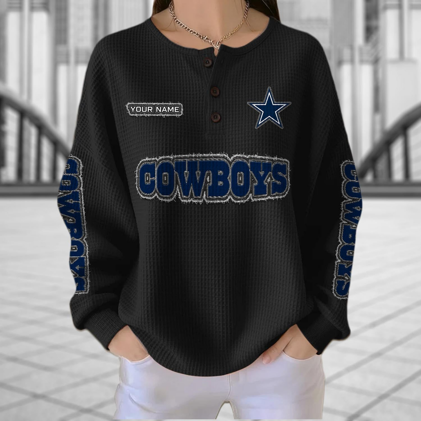 DAL x NFL Personalized Waffle Knit Henley Sweatshirt 2005 DatND DVT