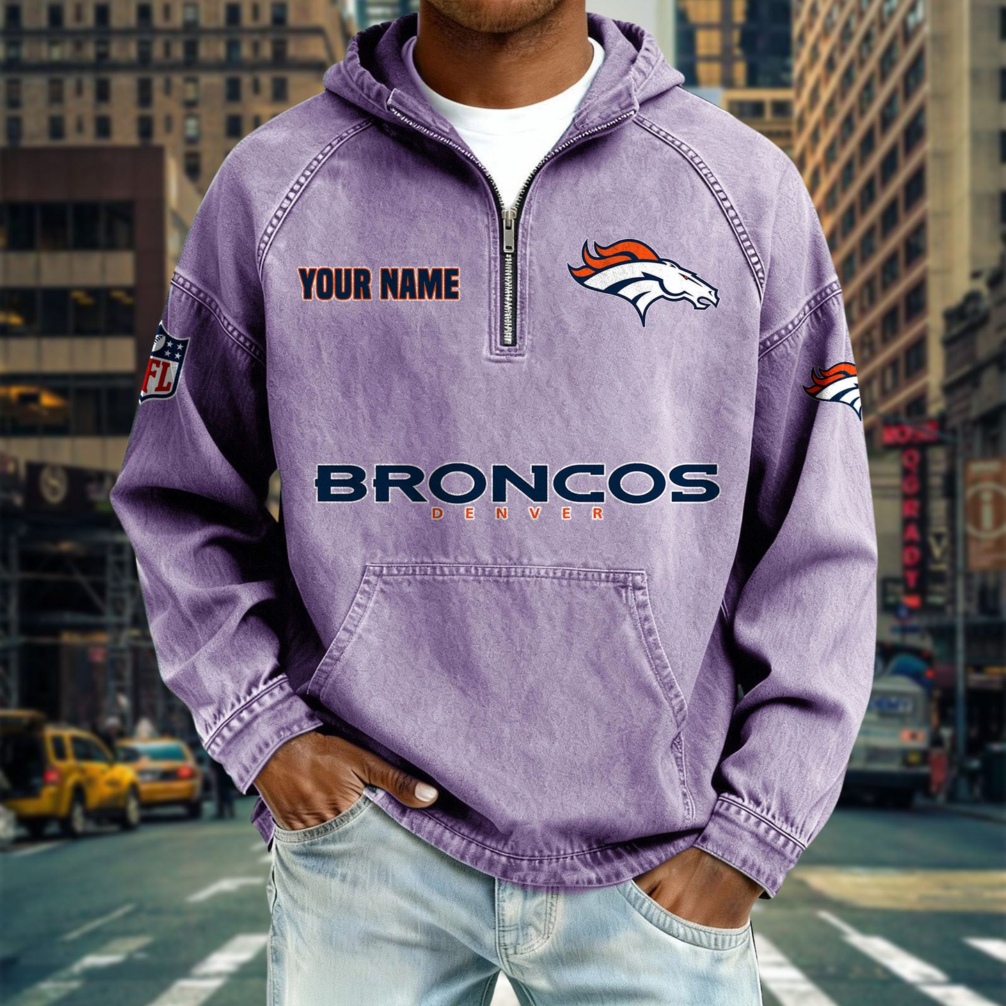 DB x NFL Denim Long - Sleeved Hooded Sweatshirt DDT NTL