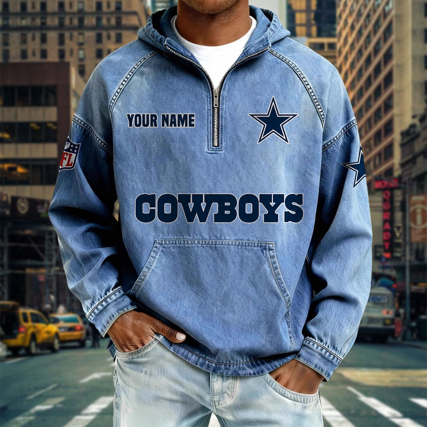 DC x NFL Denim Long - Sleeved Hooded Sweatshirt DDT NTL