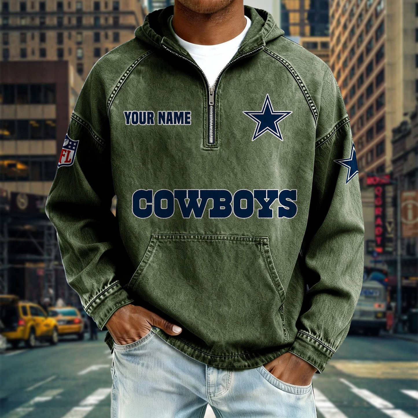 DC x NFL Denim Long - Sleeved Hooded Sweatshirt DDT NTL