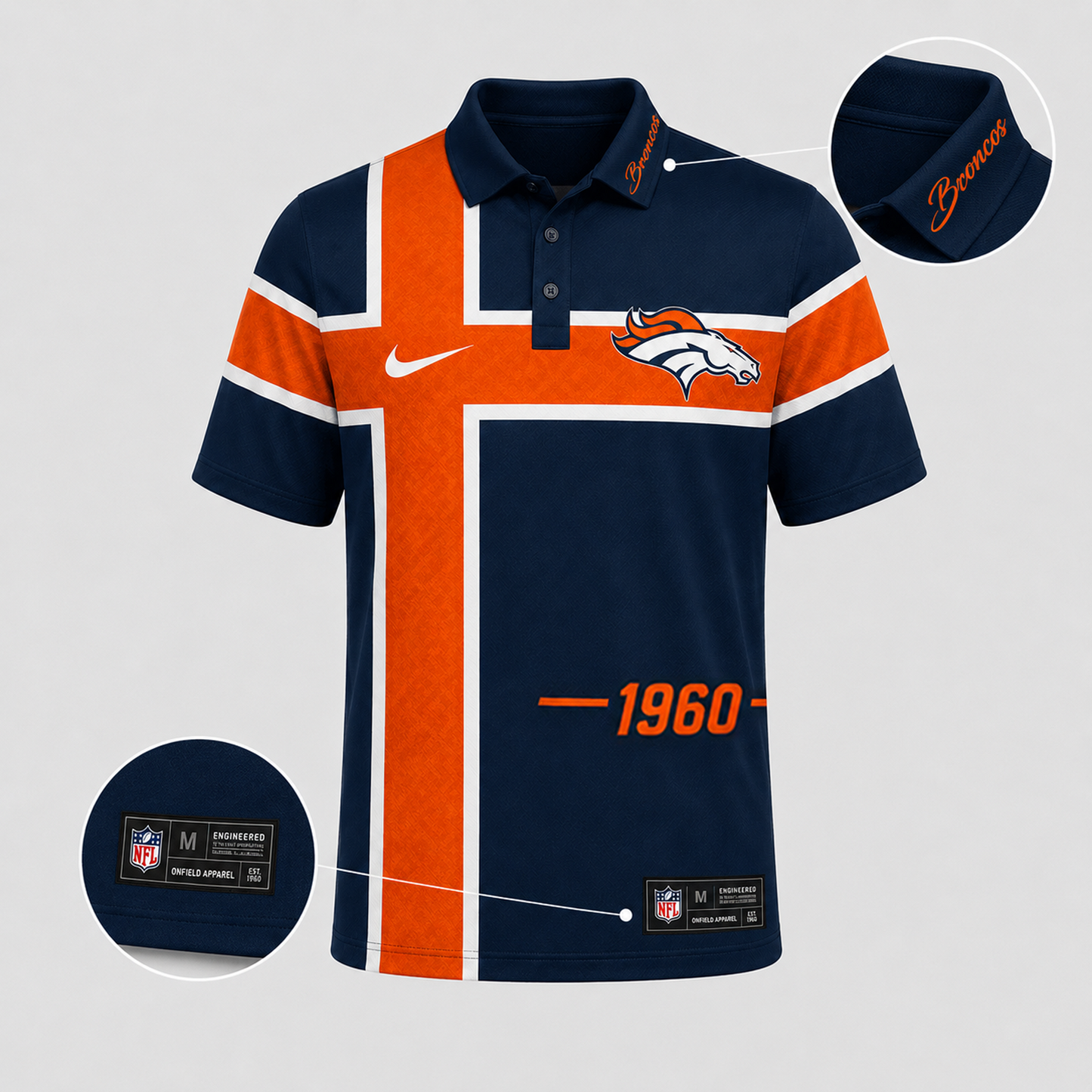 DEN X Premium NFL Men’s Sporty Cross Stripe Polo Shirt