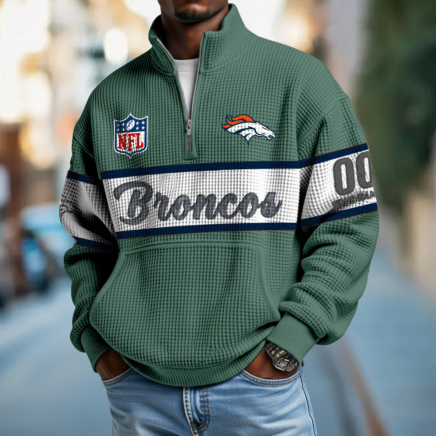 DEN x NFL Quarter-Zip Waffle Pullover DATND TANTD