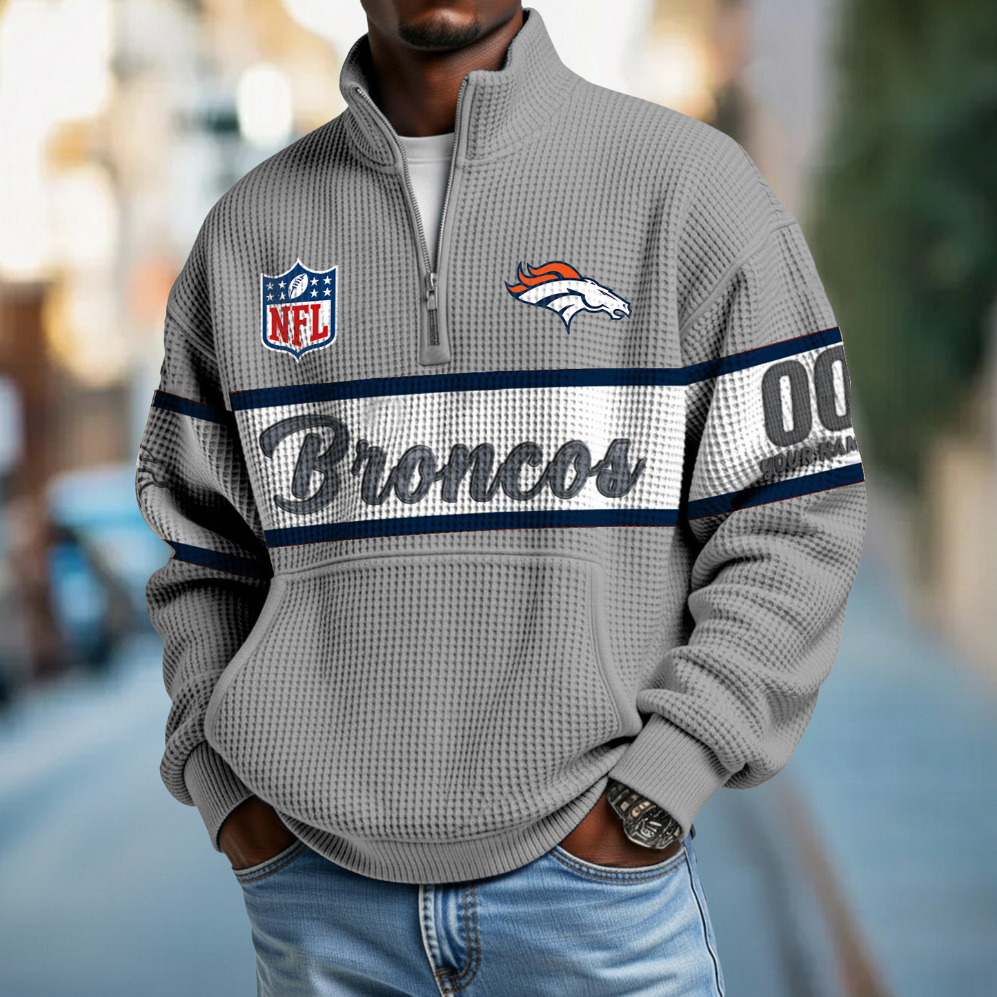 DEN x NFL Quarter-Zip Waffle Pullover DATND TANTD