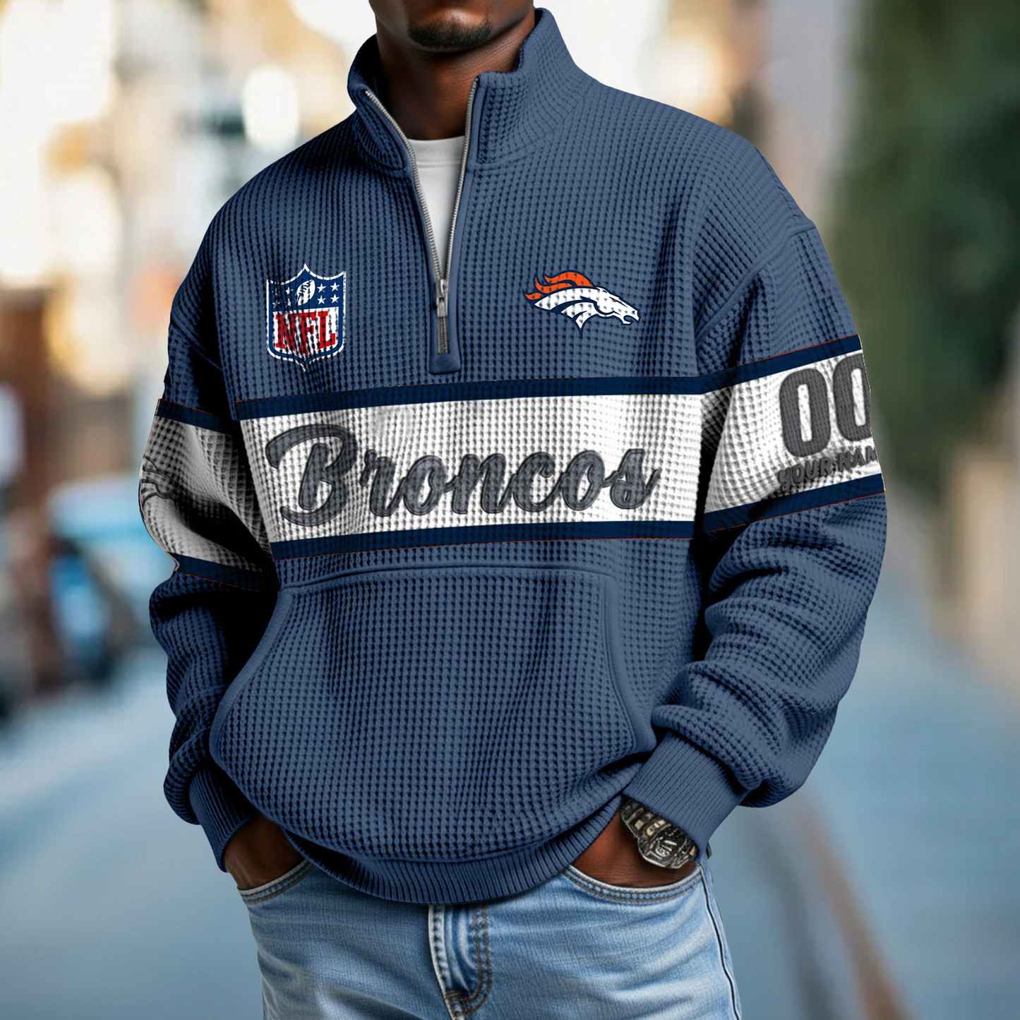DEN x NFL Quarter-Zip Waffle Pullover DATND TANTD