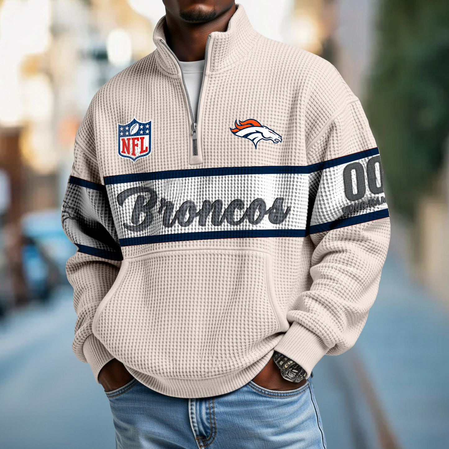 DEN x NFL Quarter-Zip Waffle Pullover DATND TANTD