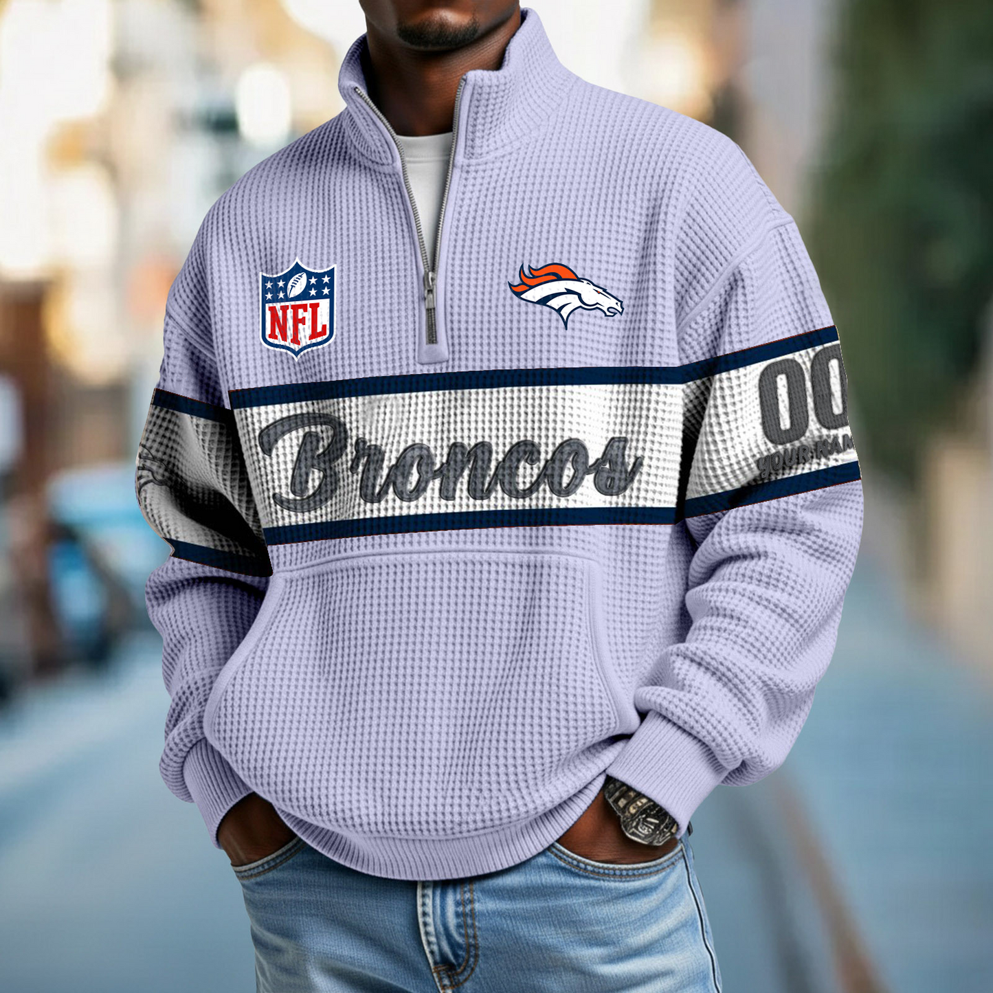 DEN x NFL Quarter-Zip Waffle Pullover DATND TANTD
