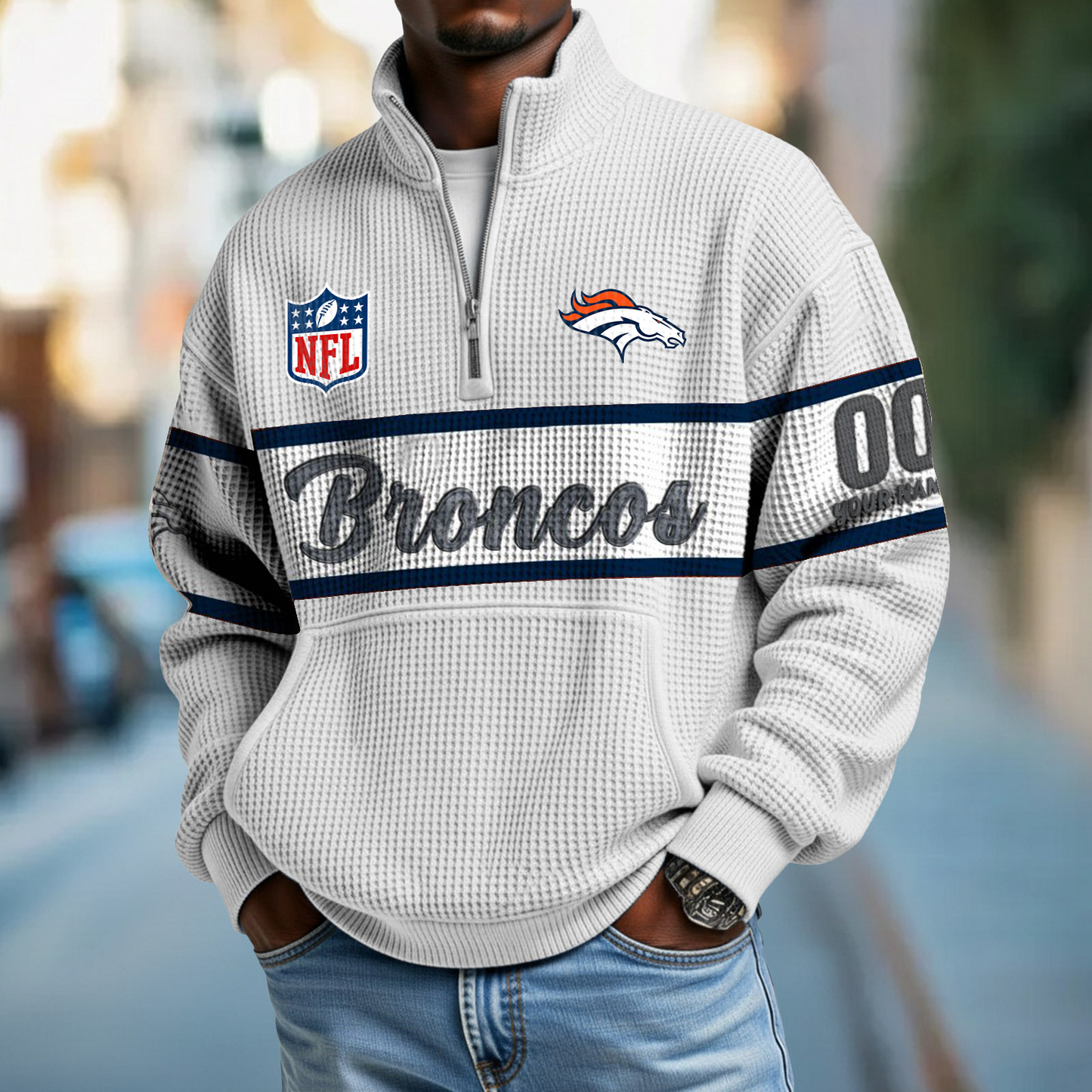 DEN x NFL Quarter-Zip Waffle Pullover DATND TANTD