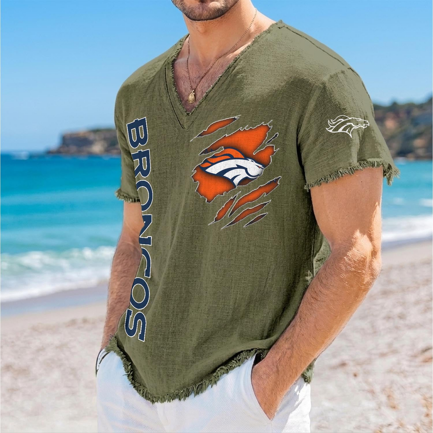 DEN x NFL V-Neck Linen Beach Shirt 1905 DatND DVT