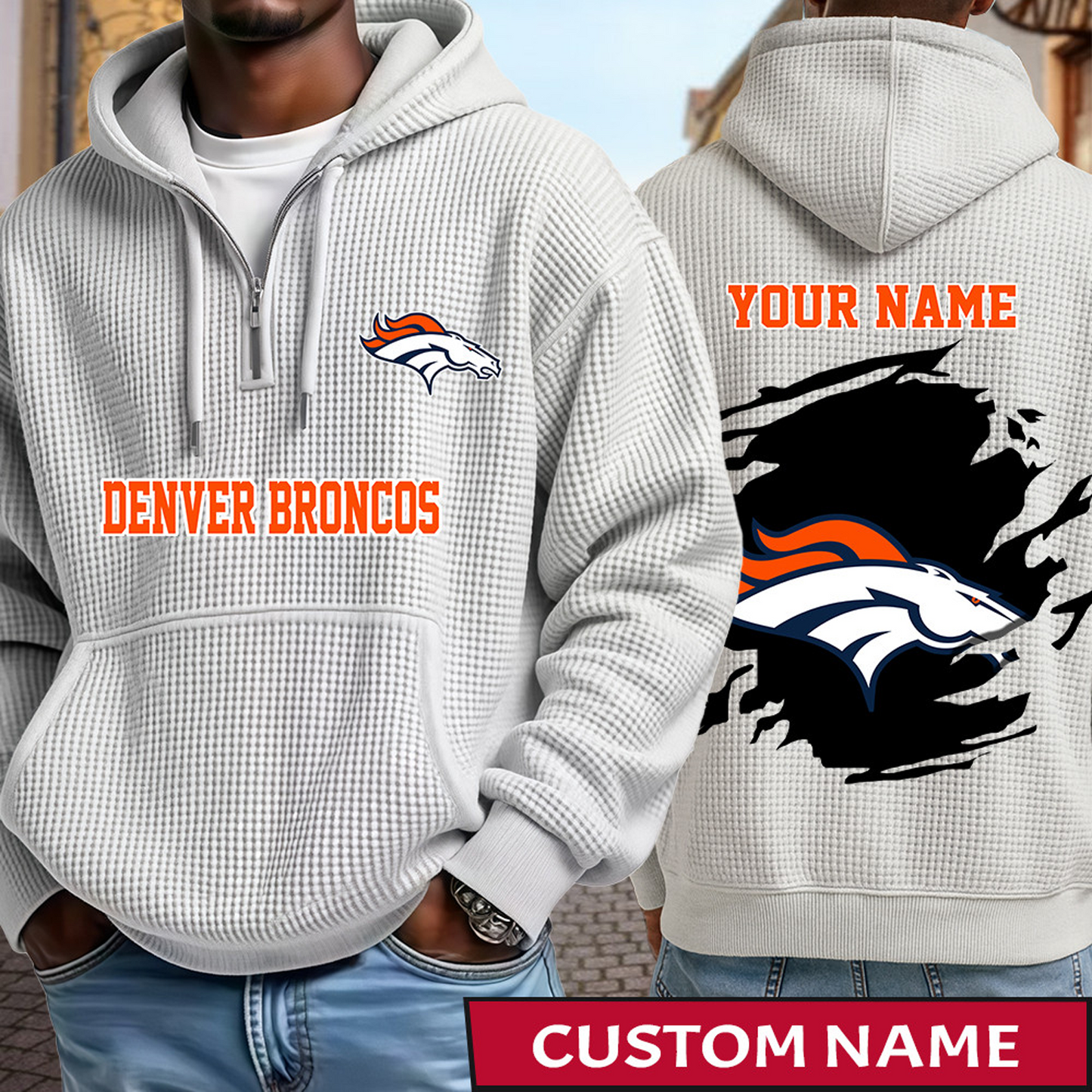 DEN x NFL Waffle Half Zip Hoodie DATND TANTD