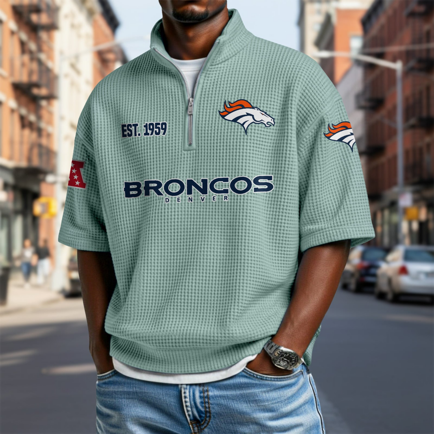 DEN x NFL Waffle Short Sleeve Polo Shirt DatND DVT