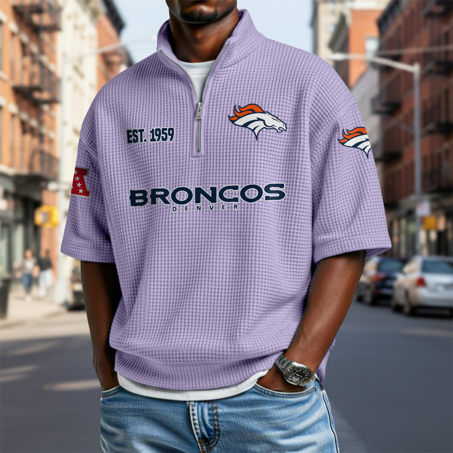DEN x NFL Waffle Short Sleeve Polo Shirt DatND DVT