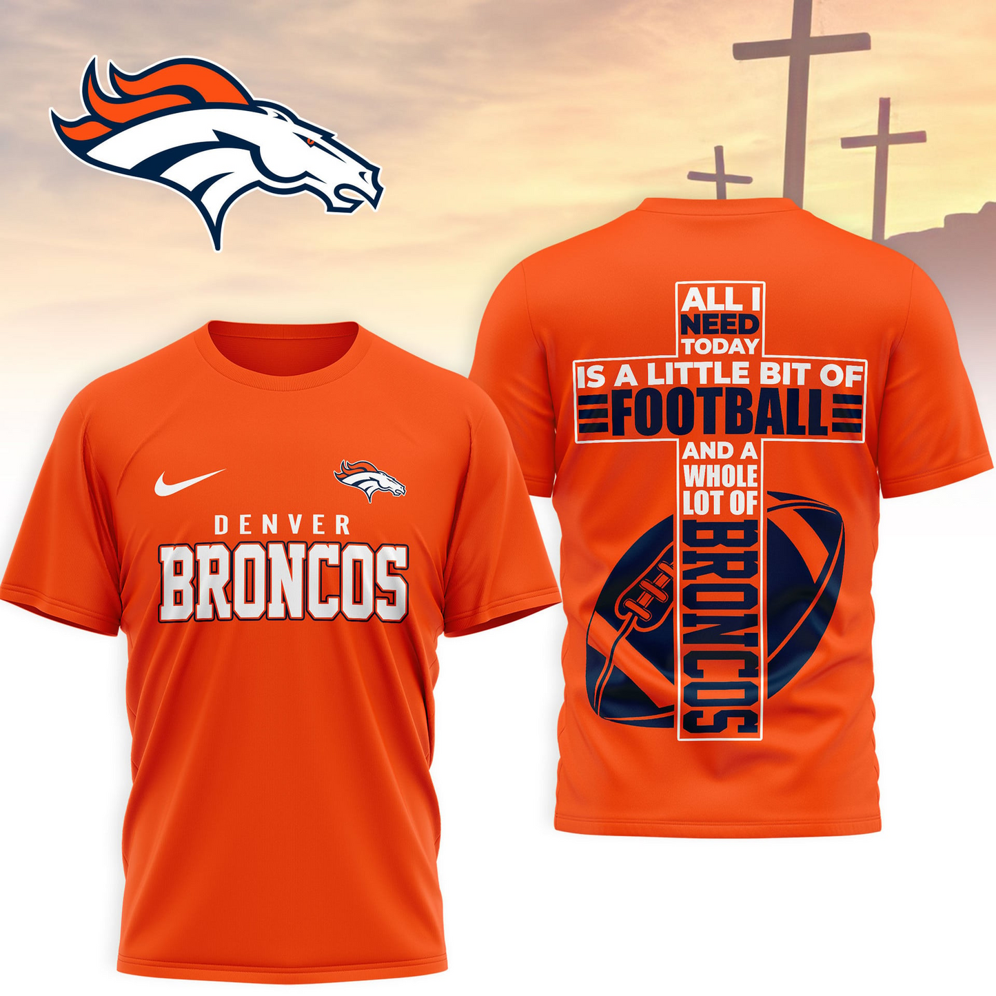 DEN x NFL Whole Lot of Football Christian Cross 3D Shirt