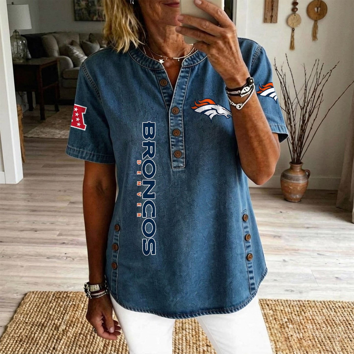 DEN x NFL Womenƒ??s Denim Casual Tops DATND LBN 190526