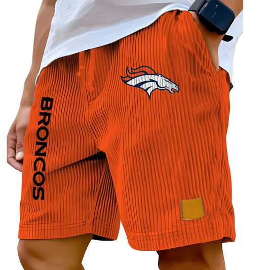 DEN x NFL Vintage Embroidered Logo Corduroy Stylish Lace-up Casual Shorts DATND TANTD 220526