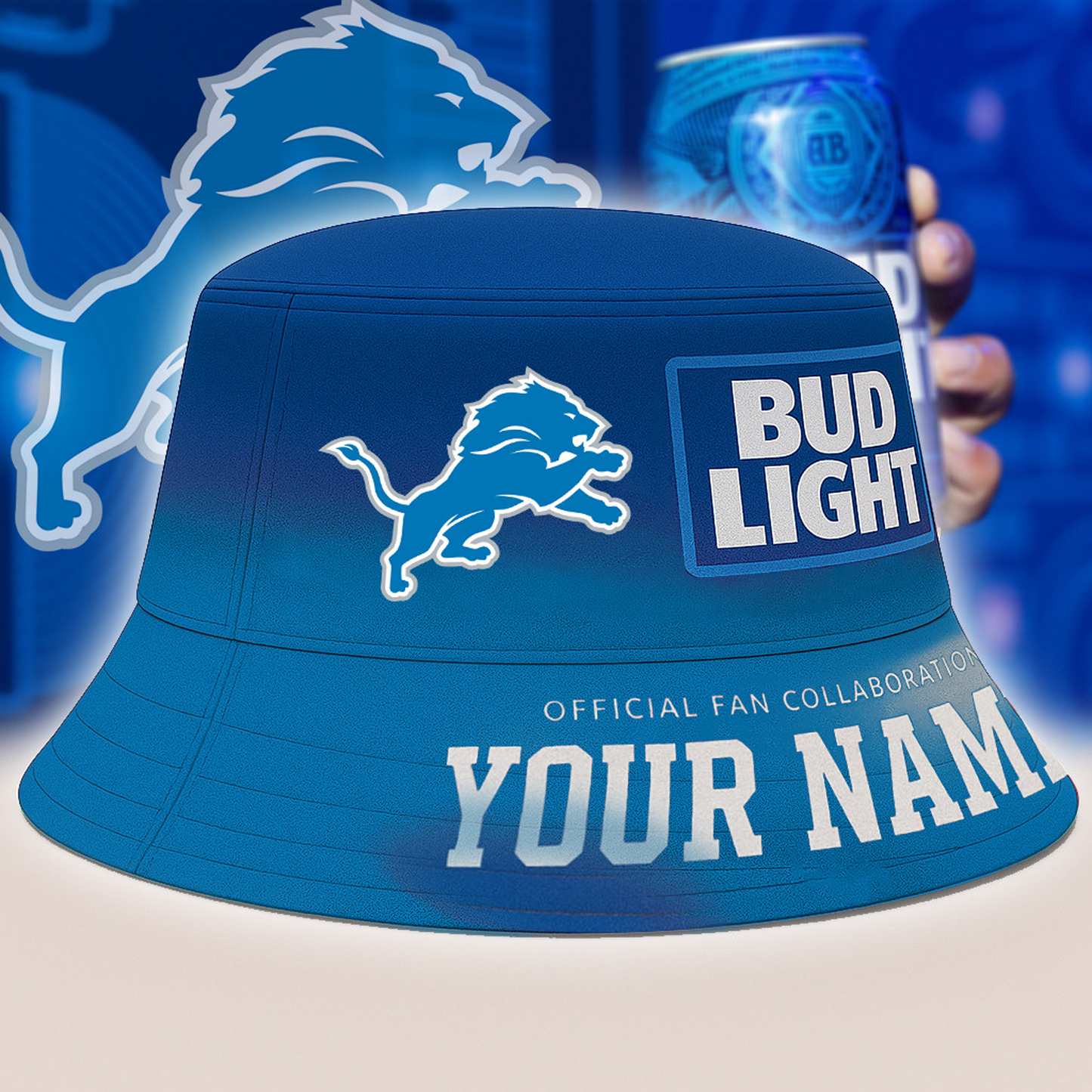 DET x NFL Bud Light Personalized Bucket Hat DATND TANTD