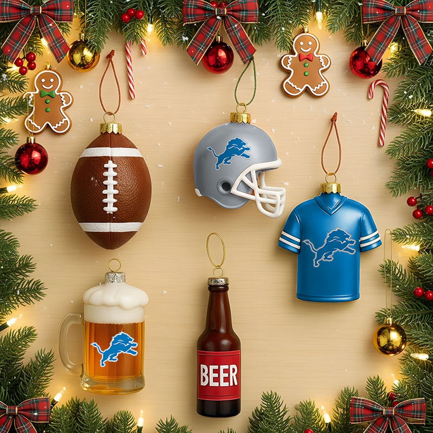 DET x NFL Football Combo Set 5 Acrylic Ornament For Home Decor DatND DVT