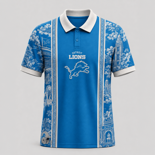 DET x NFL Heritage Cityscape Polo Shirt for Loyal Fans