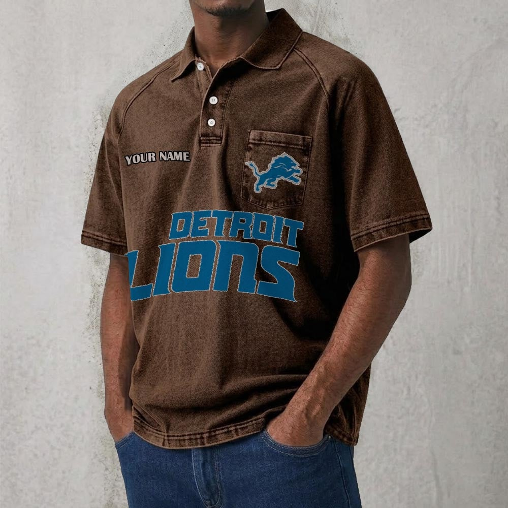 DET x NFL Men's Distressed Turn-Down Collar Polo DATND TANTD 250526