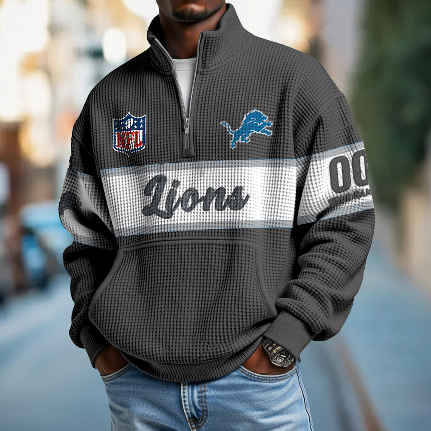 DET x NFL Quarter-Zip Waffle Pullover DATND TANTD