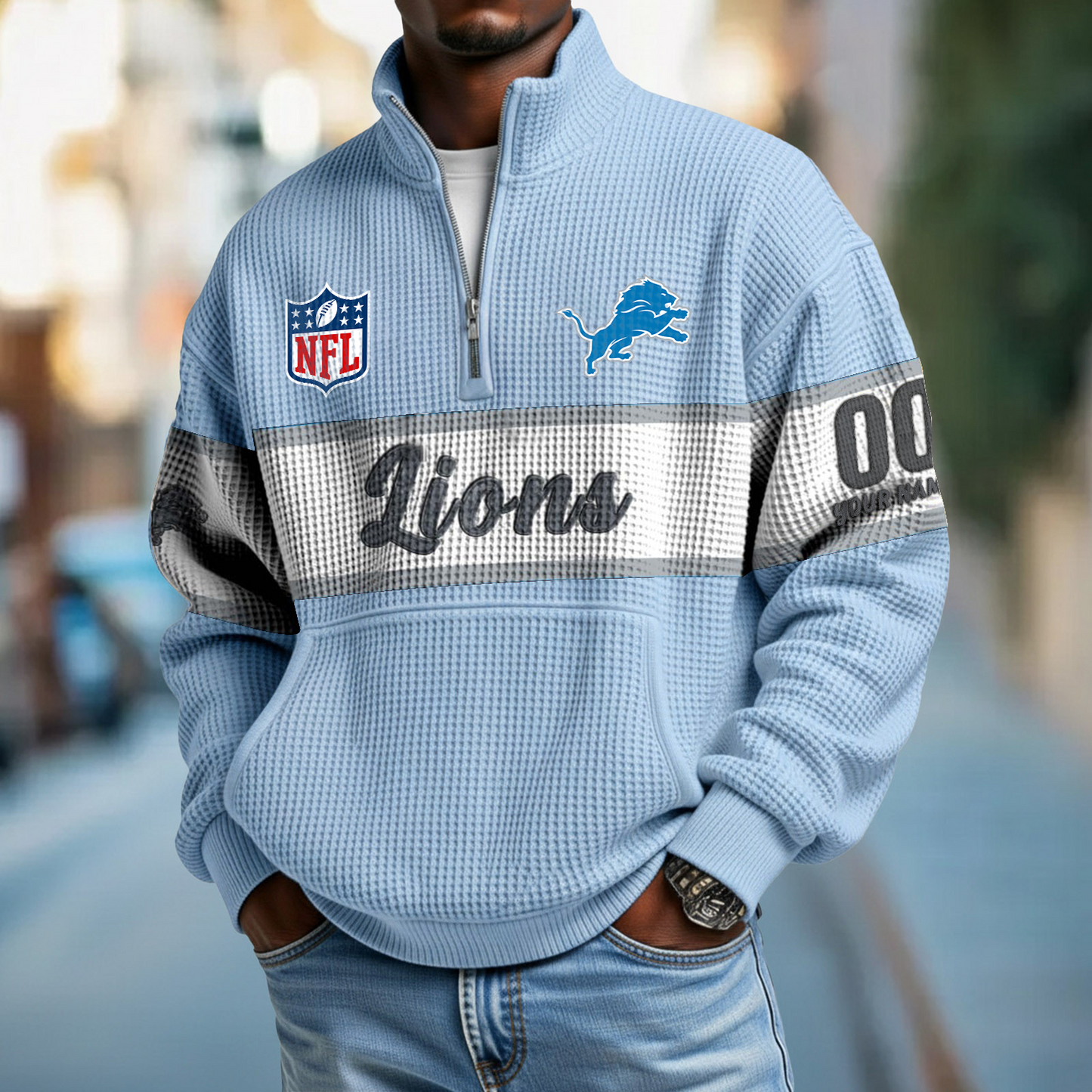 DET x NFL Quarter-Zip Waffle Pullover DATND TANTD