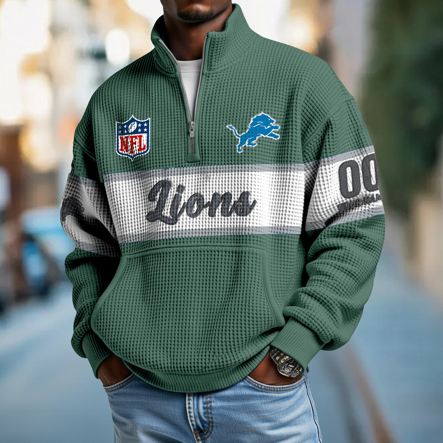 DET x NFL Quarter-Zip Waffle Pullover DATND TANTD