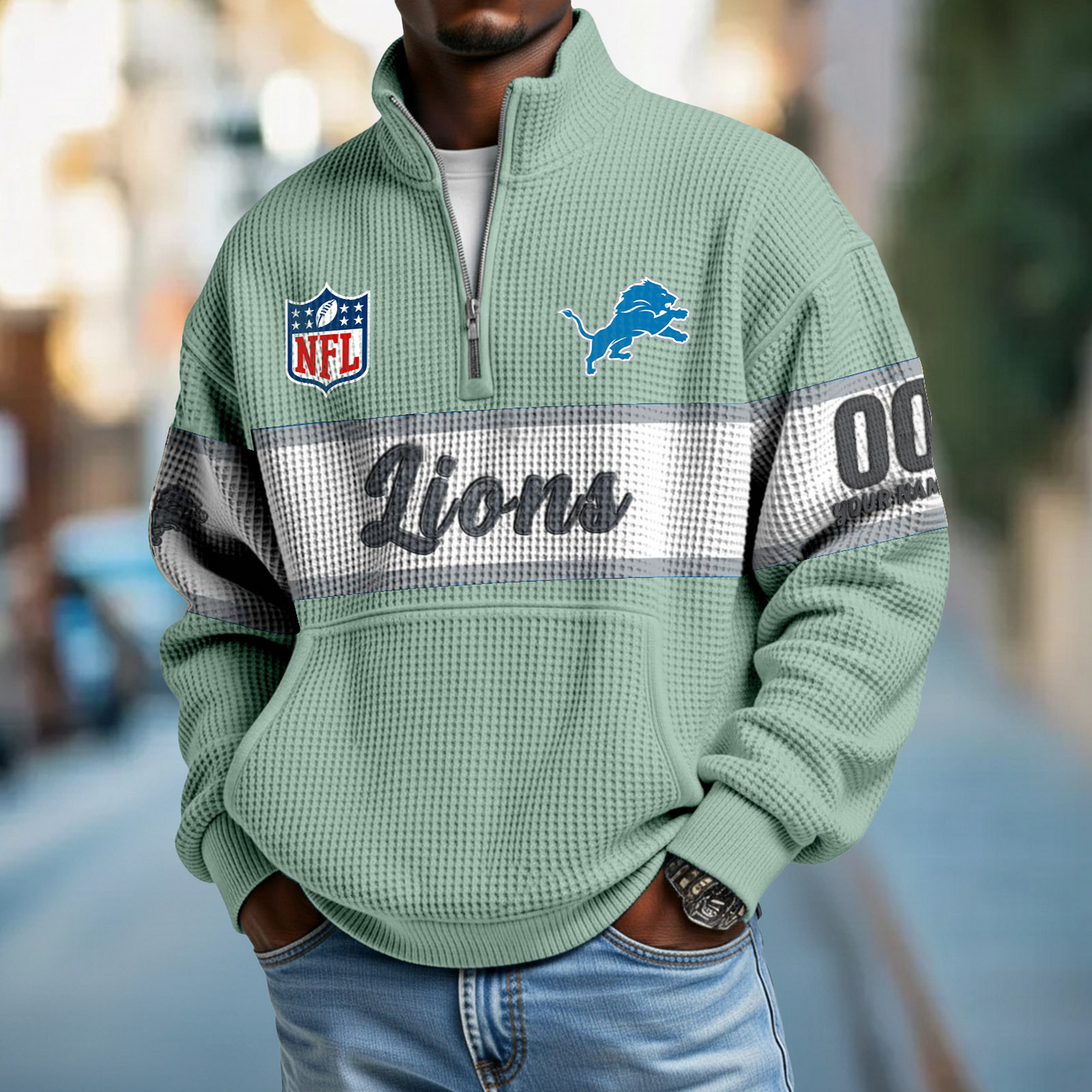 DET x NFL Quarter-Zip Waffle Pullover DATND TANTD