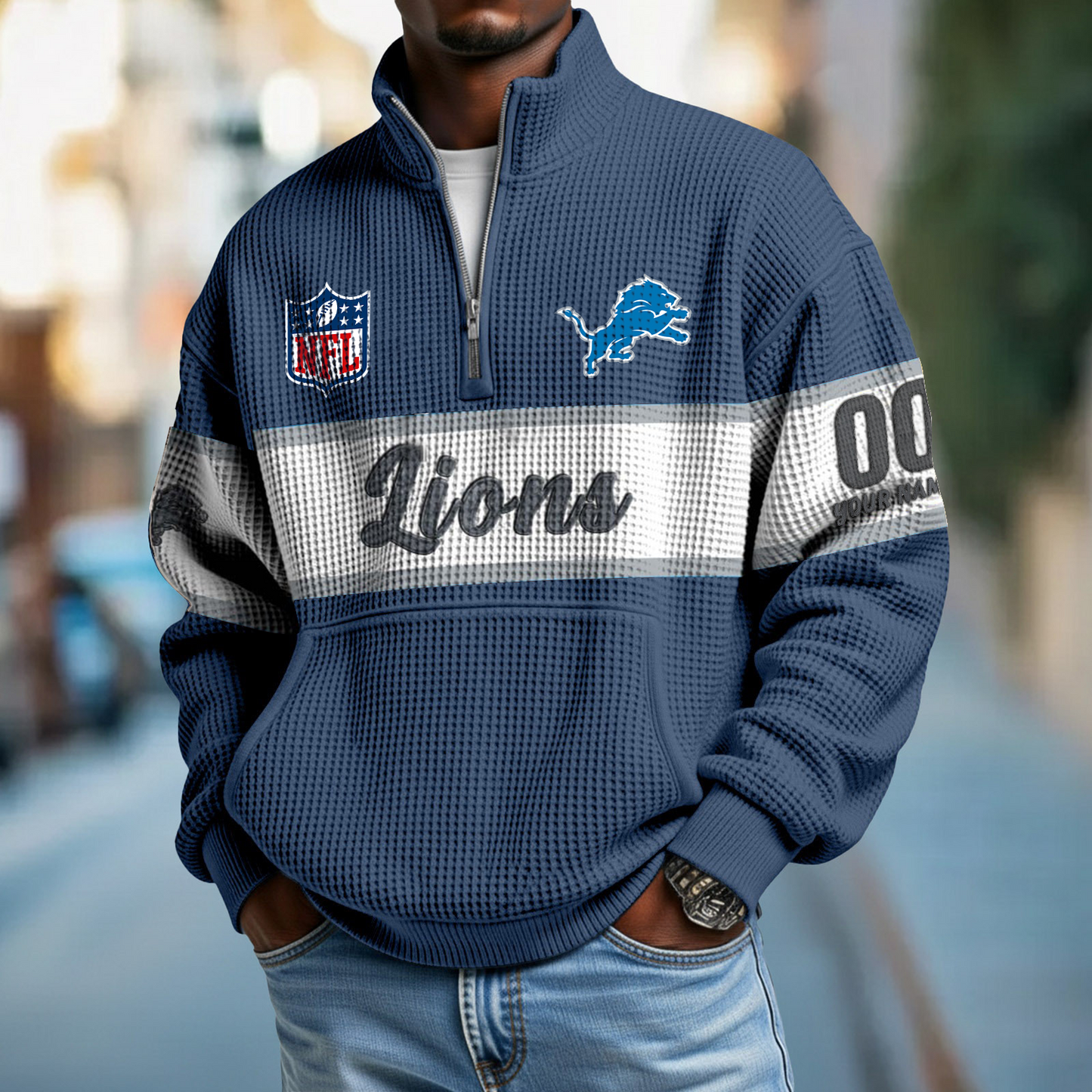 DET x NFL Quarter-Zip Waffle Pullover DATND TANTD