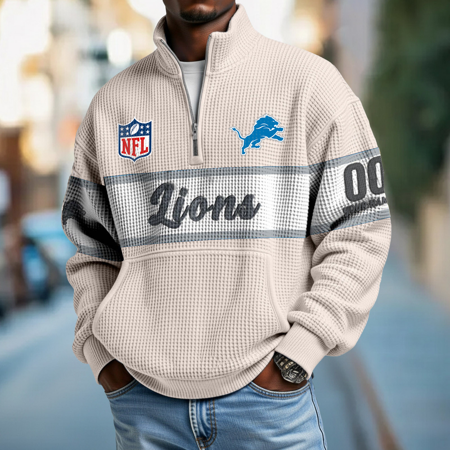 DET x NFL Quarter-Zip Waffle Pullover DATND TANTD