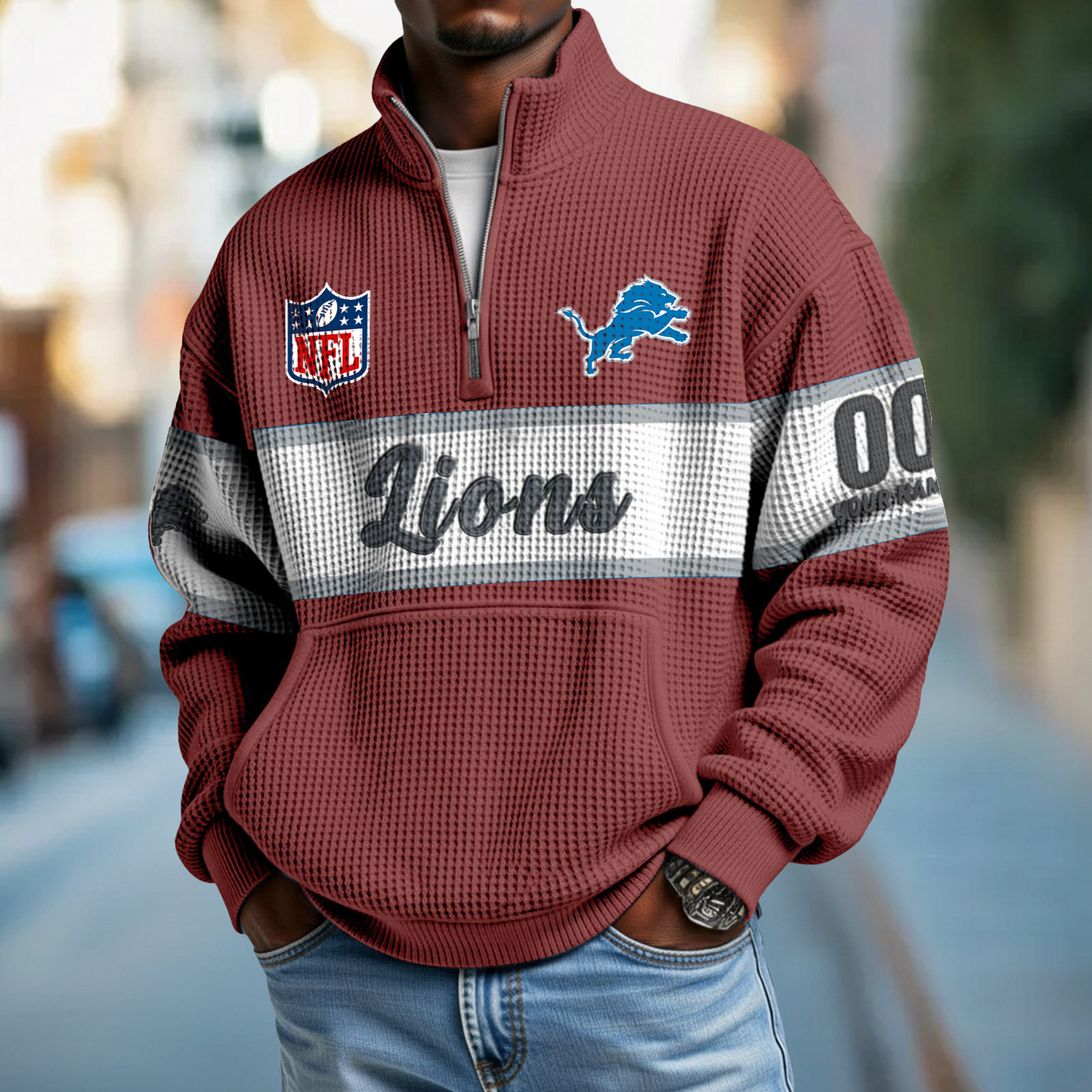 DET x NFL Quarter-Zip Waffle Pullover DATND TANTD