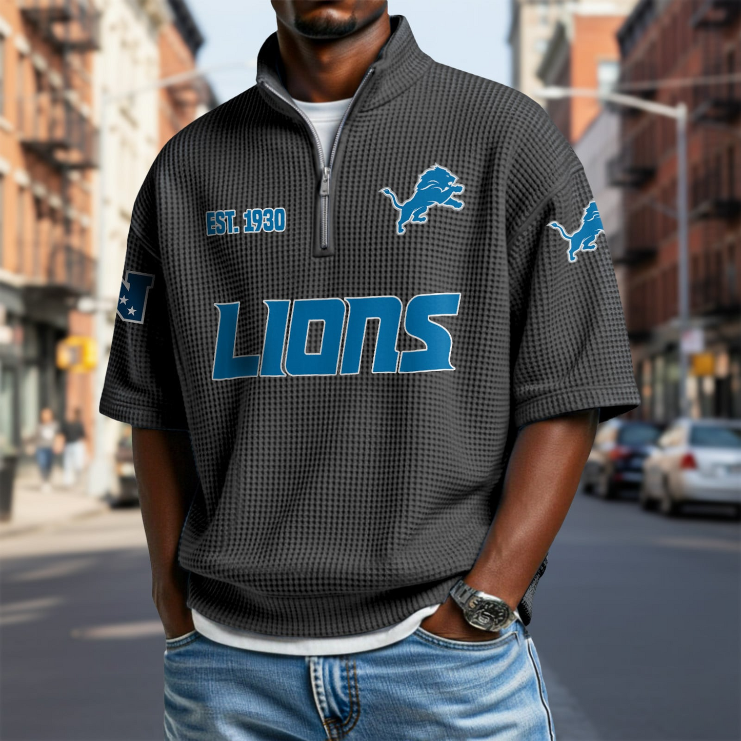 DET x NFL Waffle Short Sleeve Polo Shirt DatND DVT
