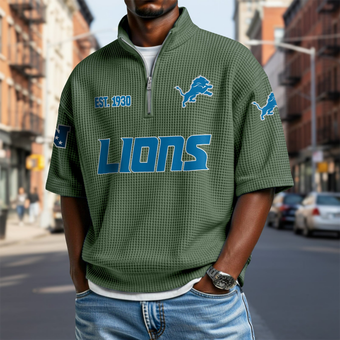 DET x NFL Waffle Short Sleeve Polo Shirt DatND DVT
