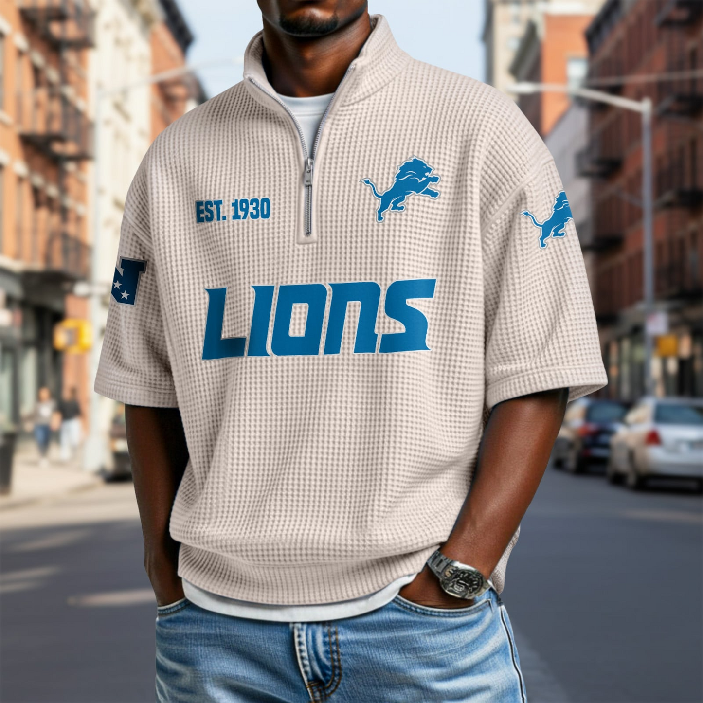 DET x NFL Waffle Short Sleeve Polo Shirt DatND DVT