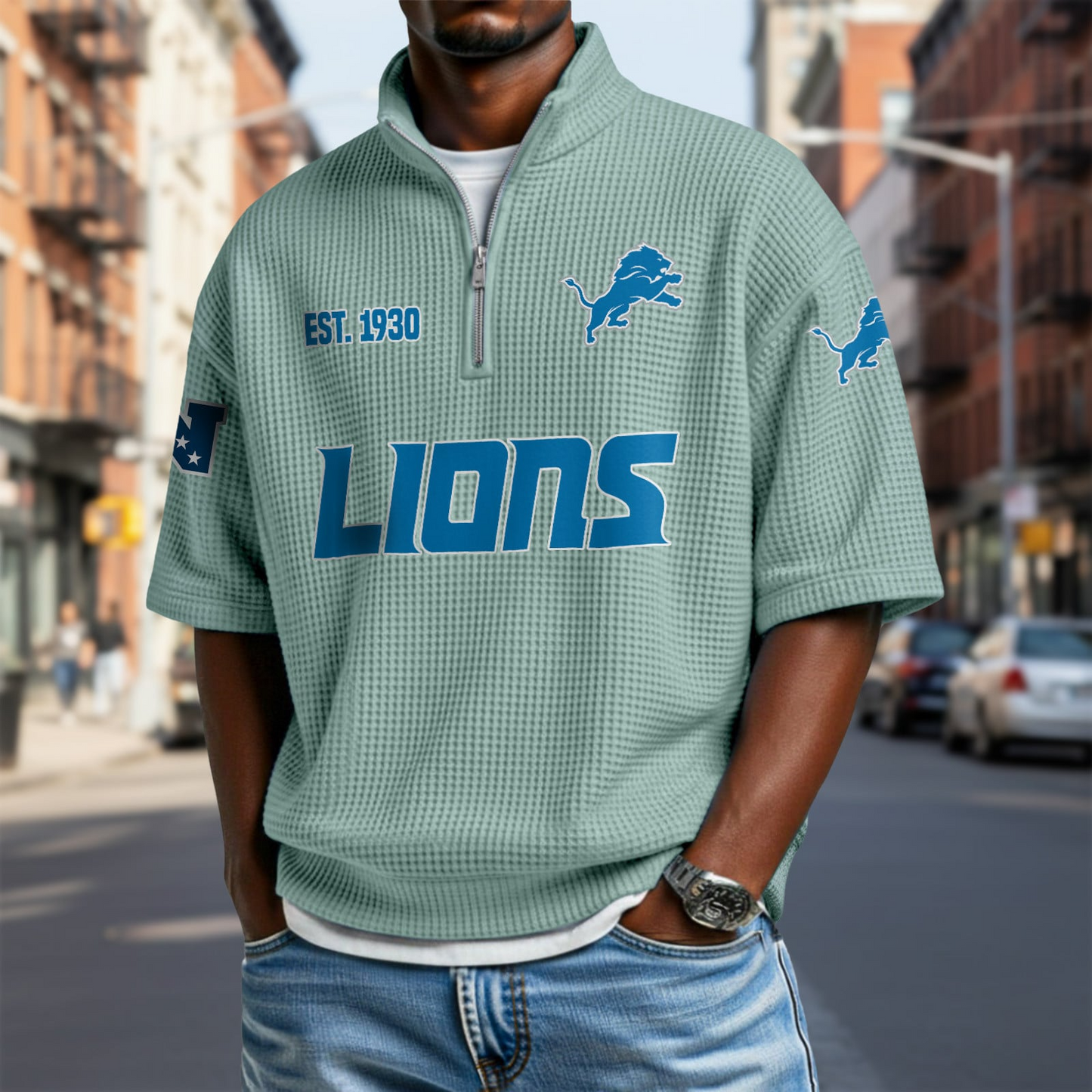 DET x NFL Waffle Short Sleeve Polo Shirt DatND DVT