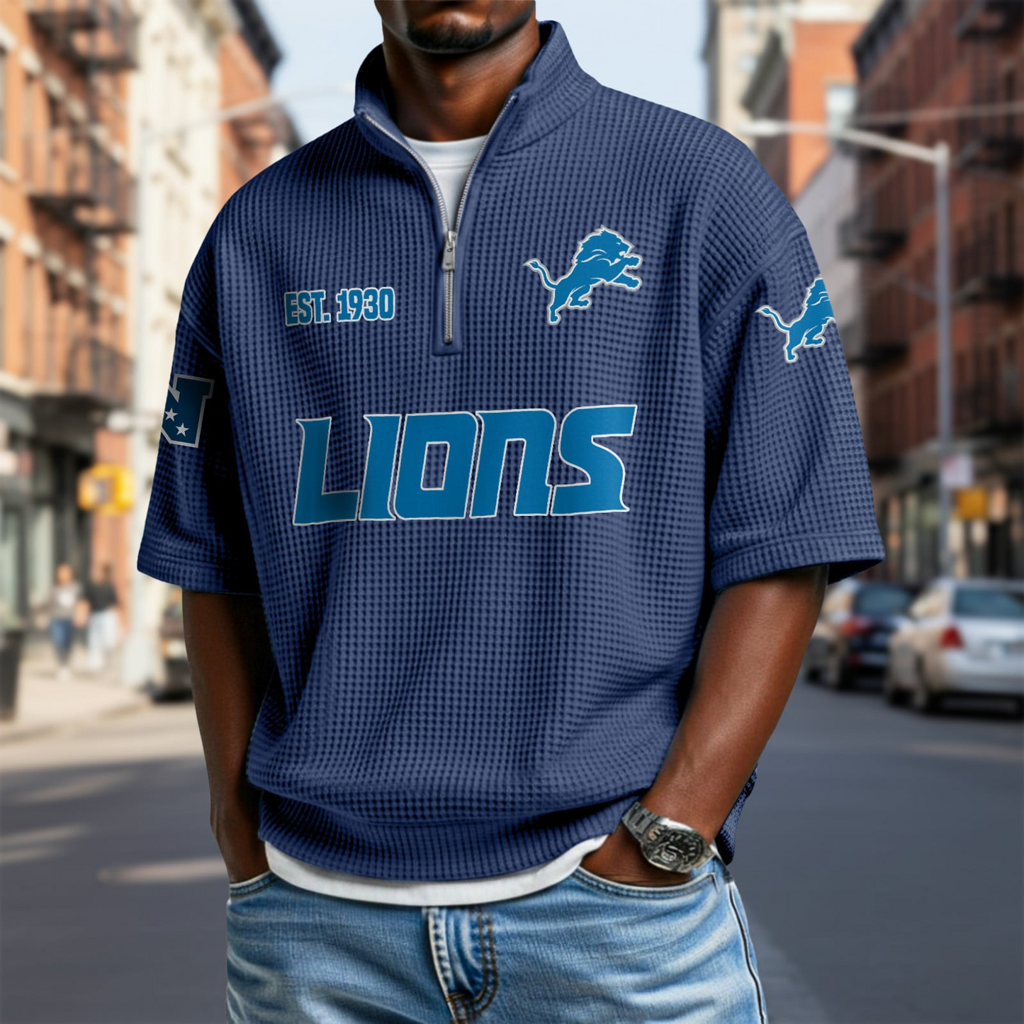 DET x NFL Waffle Short Sleeve Polo Shirt DatND DVT
