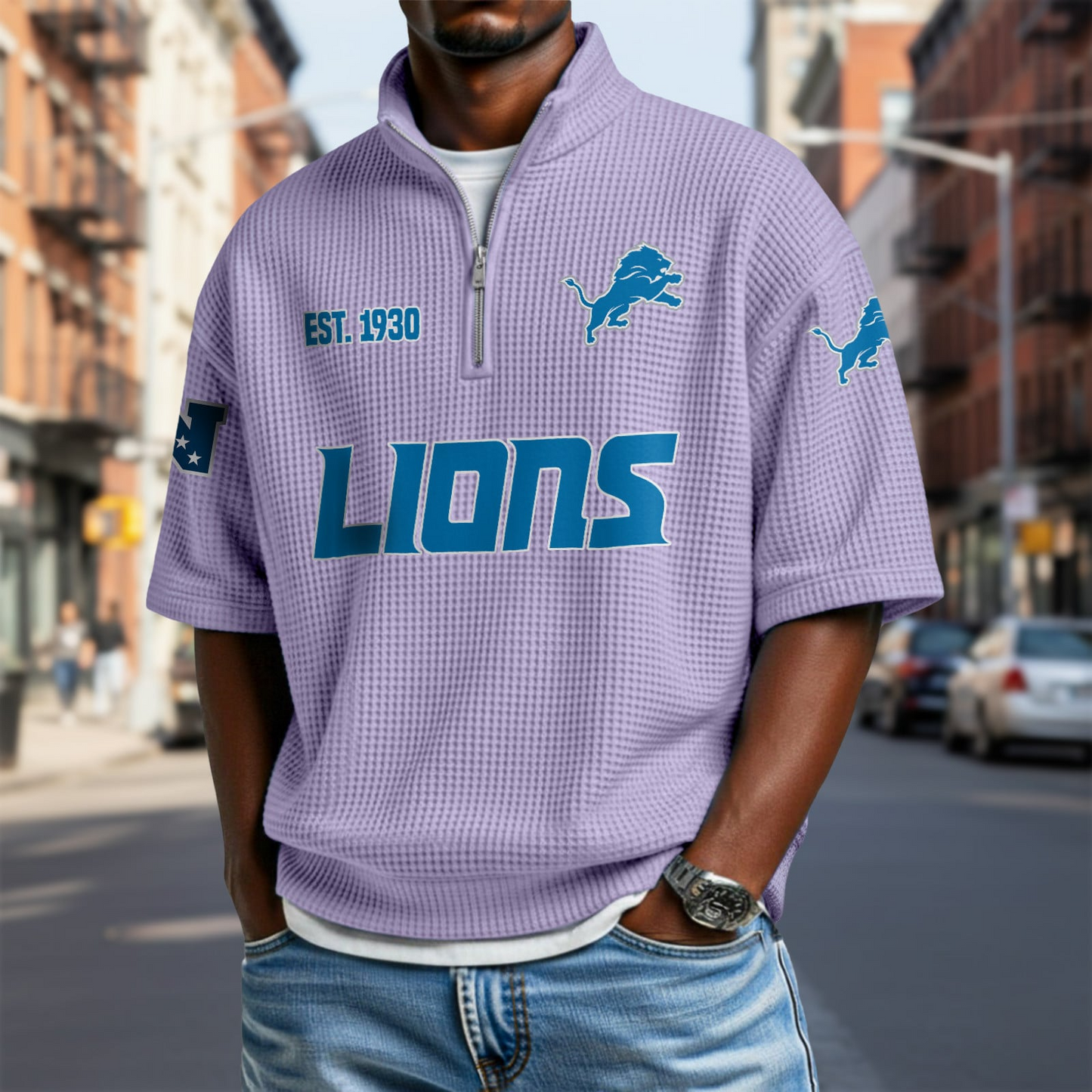 DET x NFL Waffle Short Sleeve Polo Shirt DatND DVT