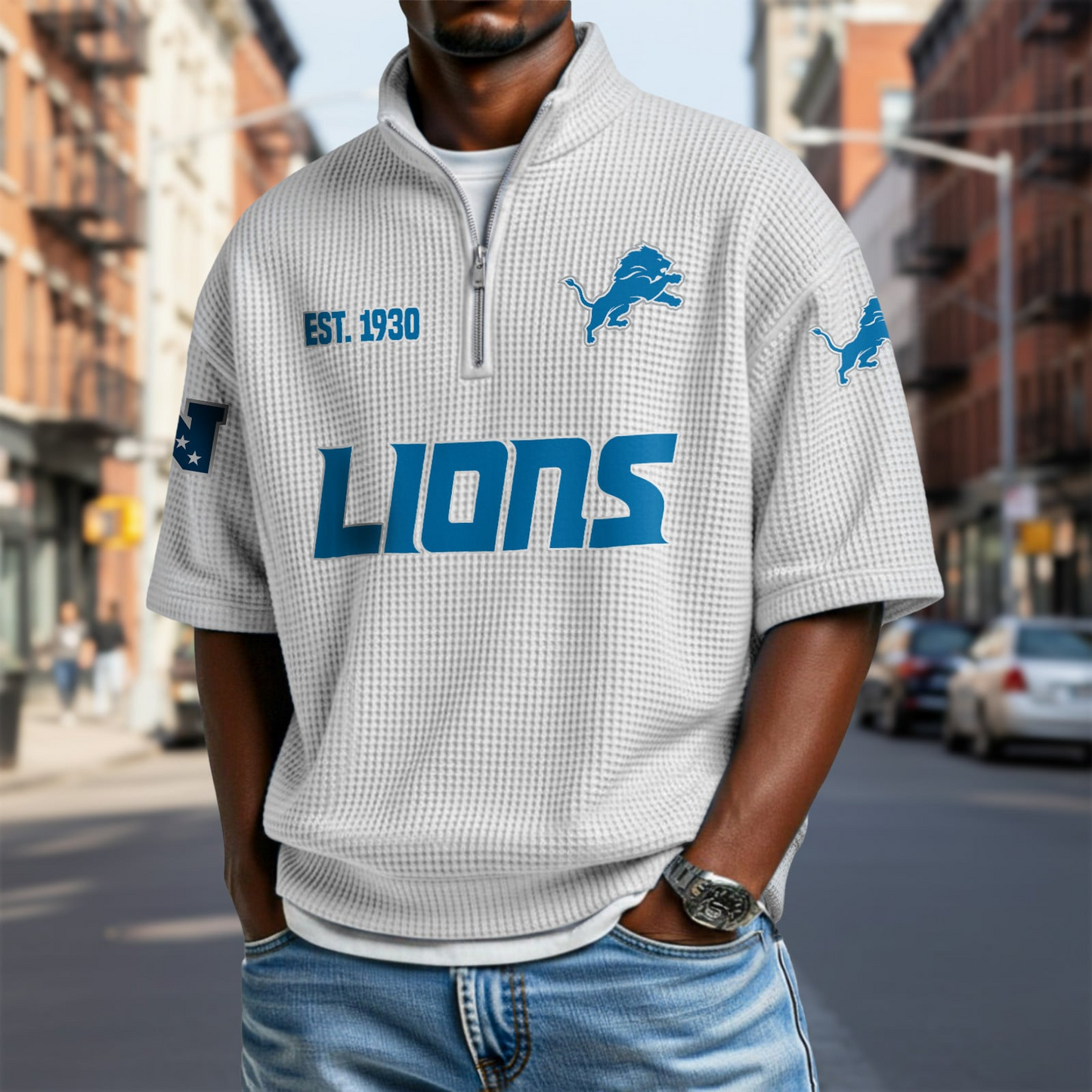 DET x NFL Waffle Short Sleeve Polo Shirt DatND DVT
