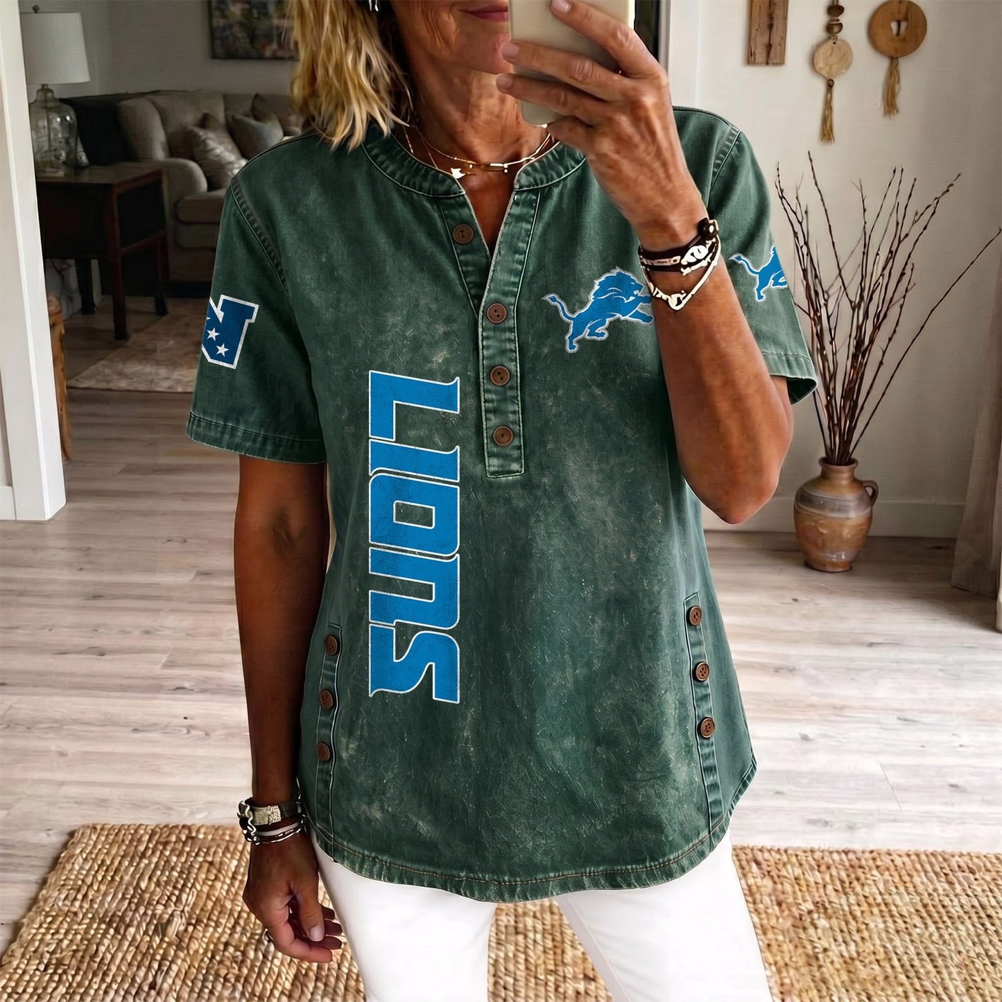 DET x NFL Womenƒ??s Denim Casual Tops DATND LBN 190526