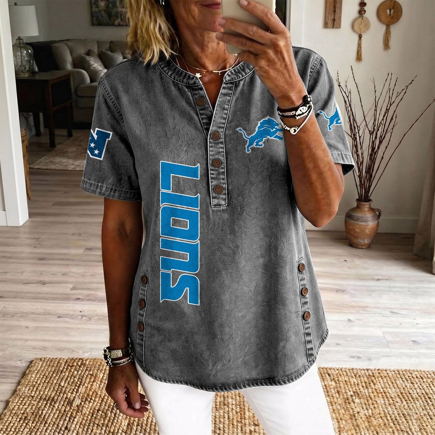 DET x NFL Womenƒ??s Denim Casual Tops DATND LBN 190526