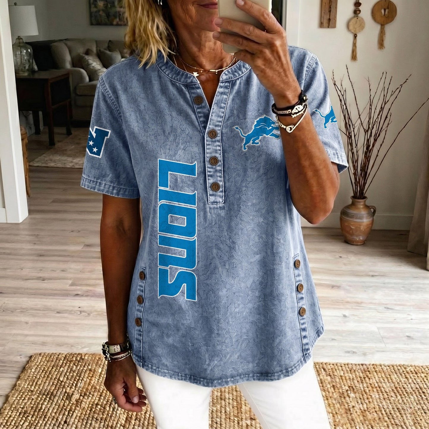 DET x NFL Womenƒ??s Denim Casual Tops DATND LBN 190526